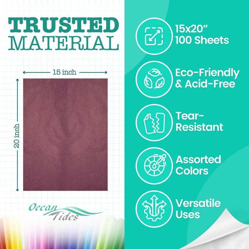 Ocean Tides Premium 100 Sheets (14 x 20 Inches) Valentineâ€™s Wrapping Paper â€“ Gift Wrapping Tissue Paper Bulk for Romantic Gifts, Crafts, & Birthdays â€“ Colored Tissue Papers for Gift Bags, Purple - Image 3